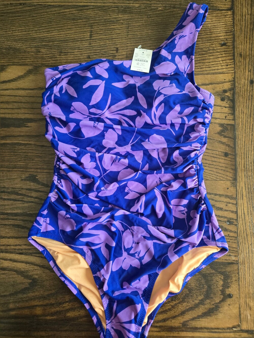 New J Crew Factory Women's One-Shoulder Purple Floral Ruched Swimsuit, Small